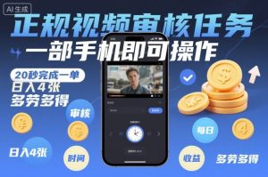 正规视频审核任务,一部手机即可操作,20秒完成一单,日入4张,多劳多得【揭秘】-圆梦资源站