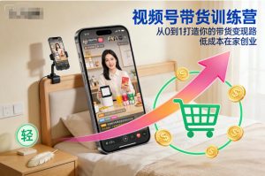 视频号带货训练营，从0到1打造你的带货变现路，低成本在家创业-圆梦资源站