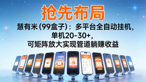 抢先布局慧有米(99盒子)：多平台全自动挂机，单机20-30+，可矩阵实现管道躺赚-圆梦资源站