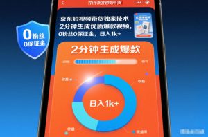 京东短视频带货独家技术,2分钟生成一条优质爆款视频,0粉丝0保证金,日入1k+【揭秘】-圆梦资源站