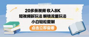 20多条视频收入8K，短视频新玩法，解锁流量玩法，小白轻松复制-圆梦资源站