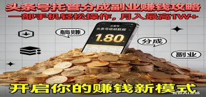 全程托管今日头条，一部手机就可以开干，最高躺赚1W+-圆梦资源站