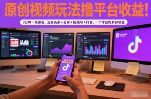 原创视频玩法撸平台收益，3分钟一条原创，适合头条+百家+视频号+抖音，一个作品吃多份收益-圆梦资源站