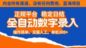 全自动数字录入,单机日入3张+,内含所有渠道全程免费零成本,操作简单可矩阵开干【揭秘】-圆梦资源站