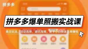 拼多多爆单照搬实战课,类目玩法、活动选择、避坑指南,新手小白快速出单赚钱-圆梦资源站