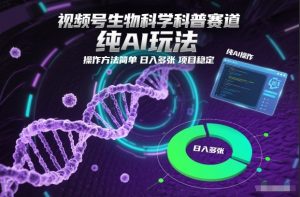 视频号生物科学科普赛道,纯AI玩法,操作方法简单,日入多张,项目稳定-圆梦资源站