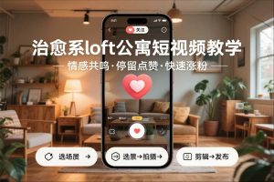 治愈系loft公寓短视频制作教学，情感共鸣引停留点赞关注，快速起号涨粉-圆梦资源站