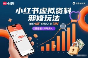 小红书虚拟资料邪修玩法，单价68，轻松入账3W，信息差玩法，市场庞大-圆梦资源站