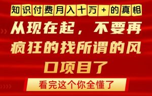 知识付费月入10个W的真相,做网创项目这一个就够了,不要再疯狂的找所谓的风口项目【揭秘】-圆梦资源站