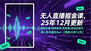 无人直播掘金课,混剪去重/矩阵起号/防违规/自动化技术,单人单月盈利5w+【更新25年12月】-圆梦资源站