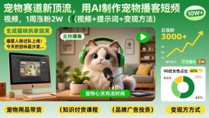 宠物赛道新顶流，用AI制作宠物播客短视频，1周涨粉2W(视频+提示词+变现方法)-圆梦资源站