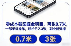 零成本截图掘金项目,两张0.7米,一部手机操作,轻松日入3张,副业新选择【揭秘】-圆梦资源站