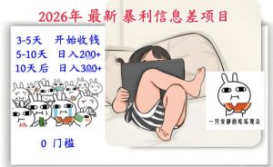 2026年最新暴利信息差项目:3-5天开始收米,10天后稳定3张,0门槛,每天两三个小时搞定-圆梦资源站