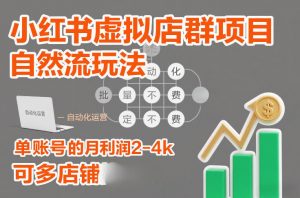 小红书虚拟店群项目，自然流玩法，批量自动化，稳定不费号，单账号的月利润2-4k，可多店矩阵-圆梦资源站