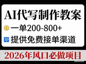 AI代写制作教案，一单200-800+，提供免费接单渠道，2026年风口必做项目-圆梦资源站