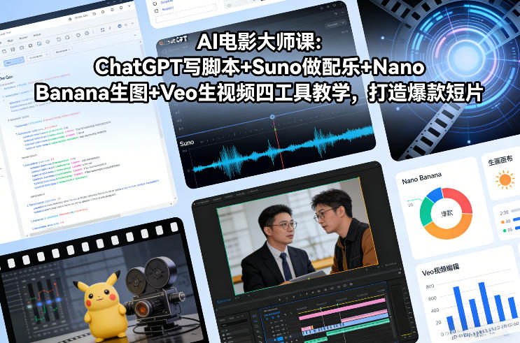 AI电影大师课：ChatGPT写脚本+Suno做配乐+Nano Banana生图+Veo生视频，打造爆款短片