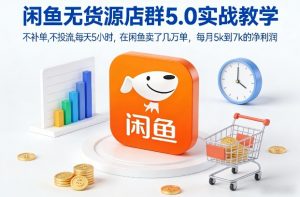 闲鱼无货源店群5.0实战教学，不补单，不投流，每天5小时，在闲鱼卖了几万单，每月5k到7k的净利润-圆梦资源站