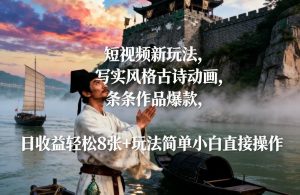 短视频新玩法，写实风格古诗动画，条条作品爆款，日收益轻松8张+玩法简单小白直接操作-圆梦资源站