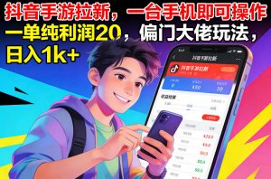 抖音手游拉新,一台手机即可操作,一单纯利润20,偏门大佬玩法,日入1k+【揭秘】-圆梦资源站