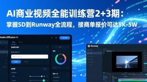 AI商业视频全能训练营2+3期：掌握SD到Runway全流程，接商单报价可达5K-5W-圆梦资源站