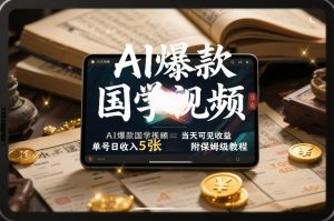 AI爆款国学视频，独家起号方法，小白直接上手，当天可见收益，单号日收入5张+附保姆级教程-圆梦资源站