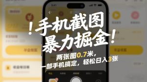 手机截图暴力掘金!两张图0.7米,一部手机搞定,轻松日入3张【揭秘】-圆梦资源站