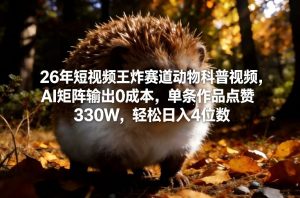 26年短视频王炸赛道动物科普视频，AI矩阵输出0成本，单条作品点赞330W，轻松日入4位数-圆梦资源站