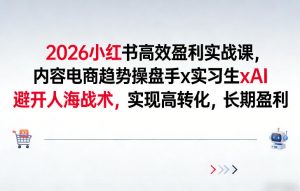 2026小红书高效盈利实战课，内容电商趋势操盘手x实习生xAI，避开人海战术，实现高转化，长期盈利-圆梦资源站