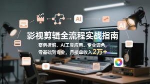 影视剪辑全流程实战指南，案例拆解、AI工具应用、专业调色，零基础到专业，月接单收入2万+-圆梦资源站