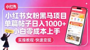 小红书女粉黑马项目，单篇帖子日入1k+，小白零成本上手-圆梦资源站