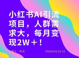 她通过这个AI项目每月做到2W＋的收入，最新小红书AI项目，人群需求大！-圆梦资源站