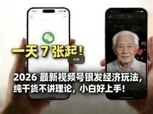 2026最新视频号银发经济玩法，轻松每天7张起，小白也可做-圆梦资源站