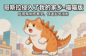 哥斯拉侵入了我的家乡–喵喵版短视频制作教学，快速起号涨粉-圆梦资源站
