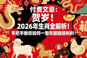 付费文章：贺岁！2026年生肖全解析！手把手教你如何一整年都顺顺利利！-圆梦资源站