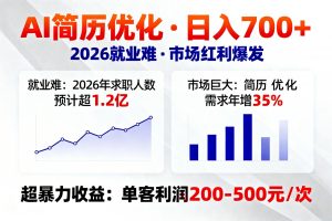 AI优化简历,日入700+,2026就业难,市场巨大,超暴力!-圆梦资源站